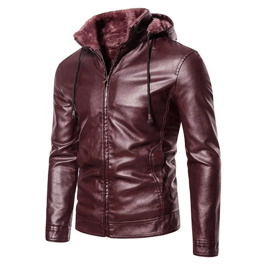 Herren modische Kunstlederjacke mit warmem Innenfutter R&B