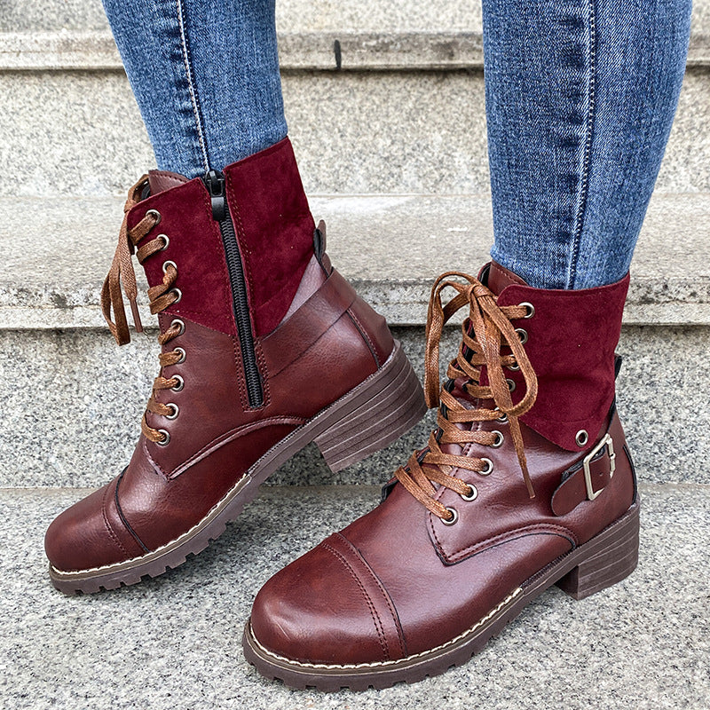 Damen Schnürstiefel mit modischem Wildleder-Detail und robustem Blockabsatz R&B