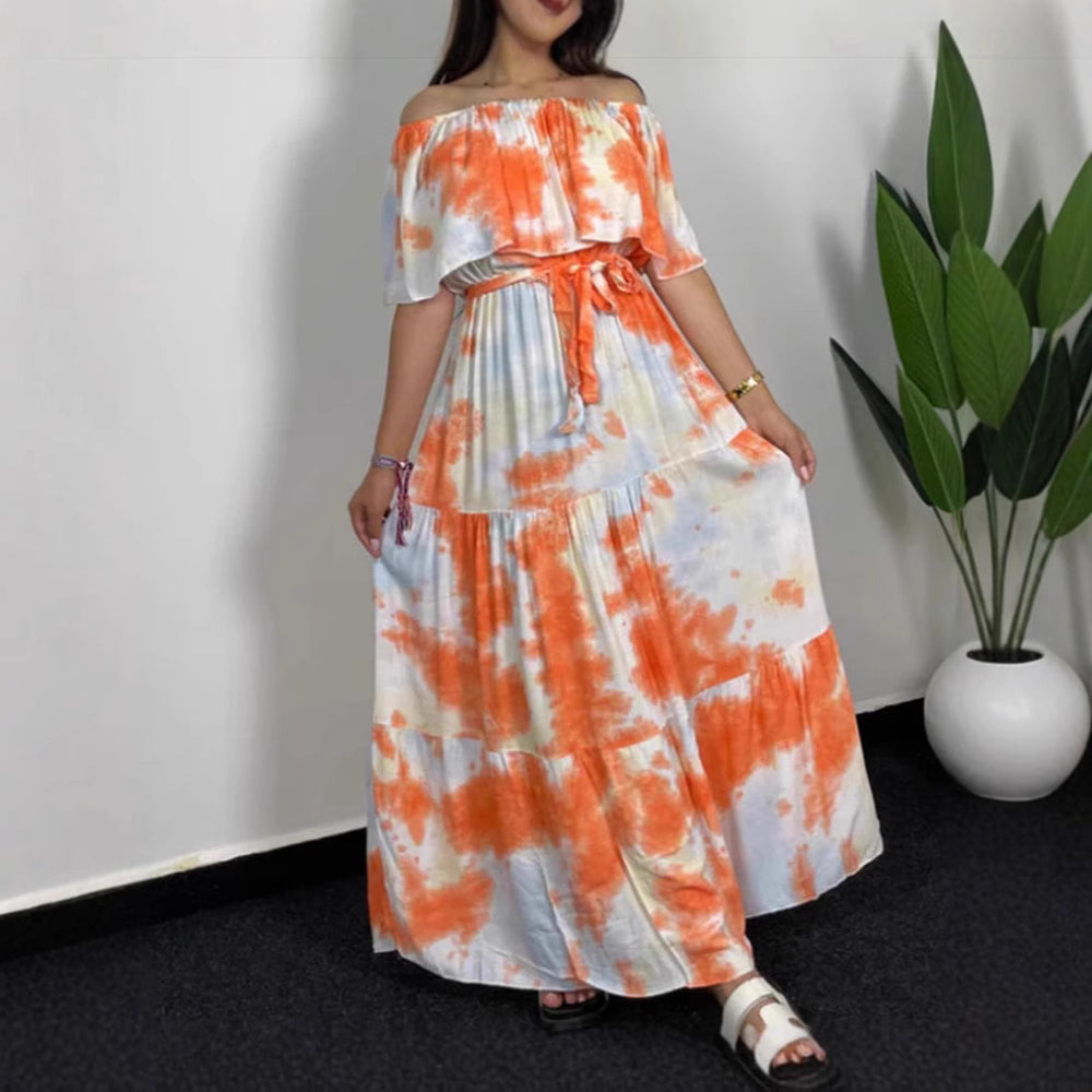 Damen Maxikleid mit Off-Shoulder-Design und geschmackvollem Bindegürtel R&B