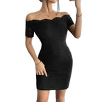 Damen Off-Shoulder Spitzenkleid mit figurbetonter Silhouette R&B