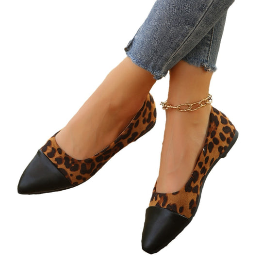 Damen Ballerinas mit eleganten Leopardenprint und modischem Spitzen-Zehenbereich R&B