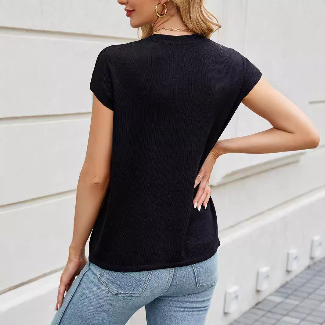 Damen Kurzarm Pullover mit schimmernden Strassdetails