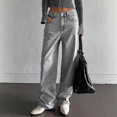 Damen weite Jeans im lässigen Vintage-Design mit hoher Taille und beständigem Stoff R&B