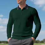 Herren elegantes Langarm-Polohemd mit kontrastierendem Kragen und modischen Knopfdetails R&B