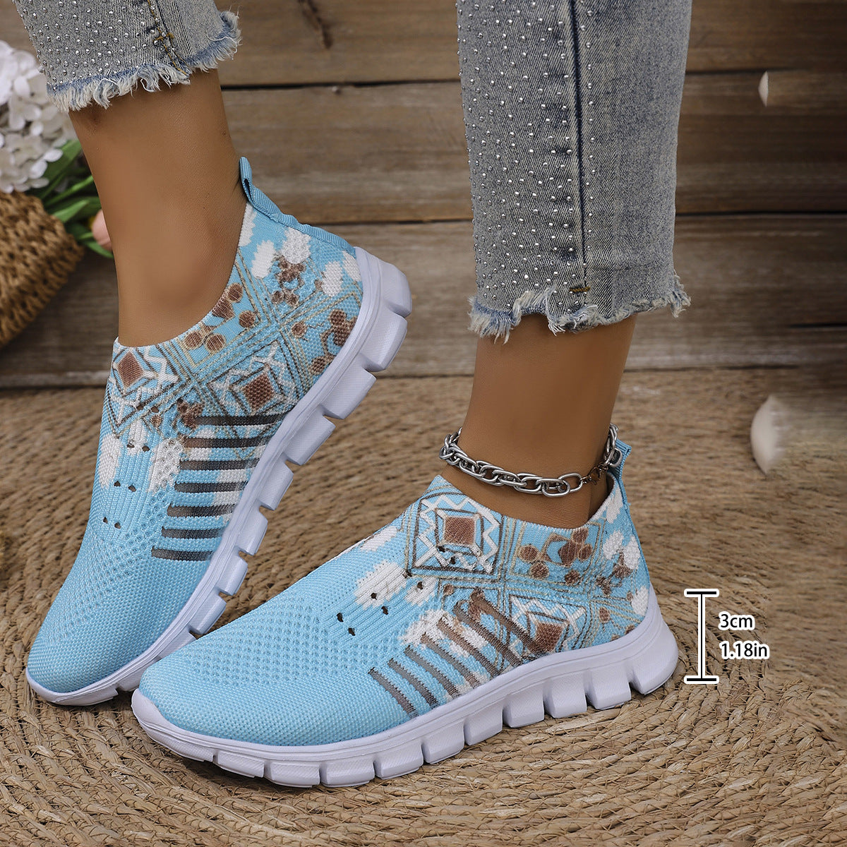 Damen Komfortable Slip-On Sneakers mit modischem Mustermix R&B
