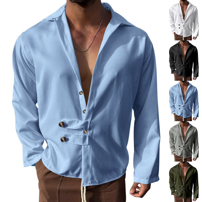 Herren Elegantes Hemd mit innovativem Knopfdesign und tiefem V-Ausschnitt R&B