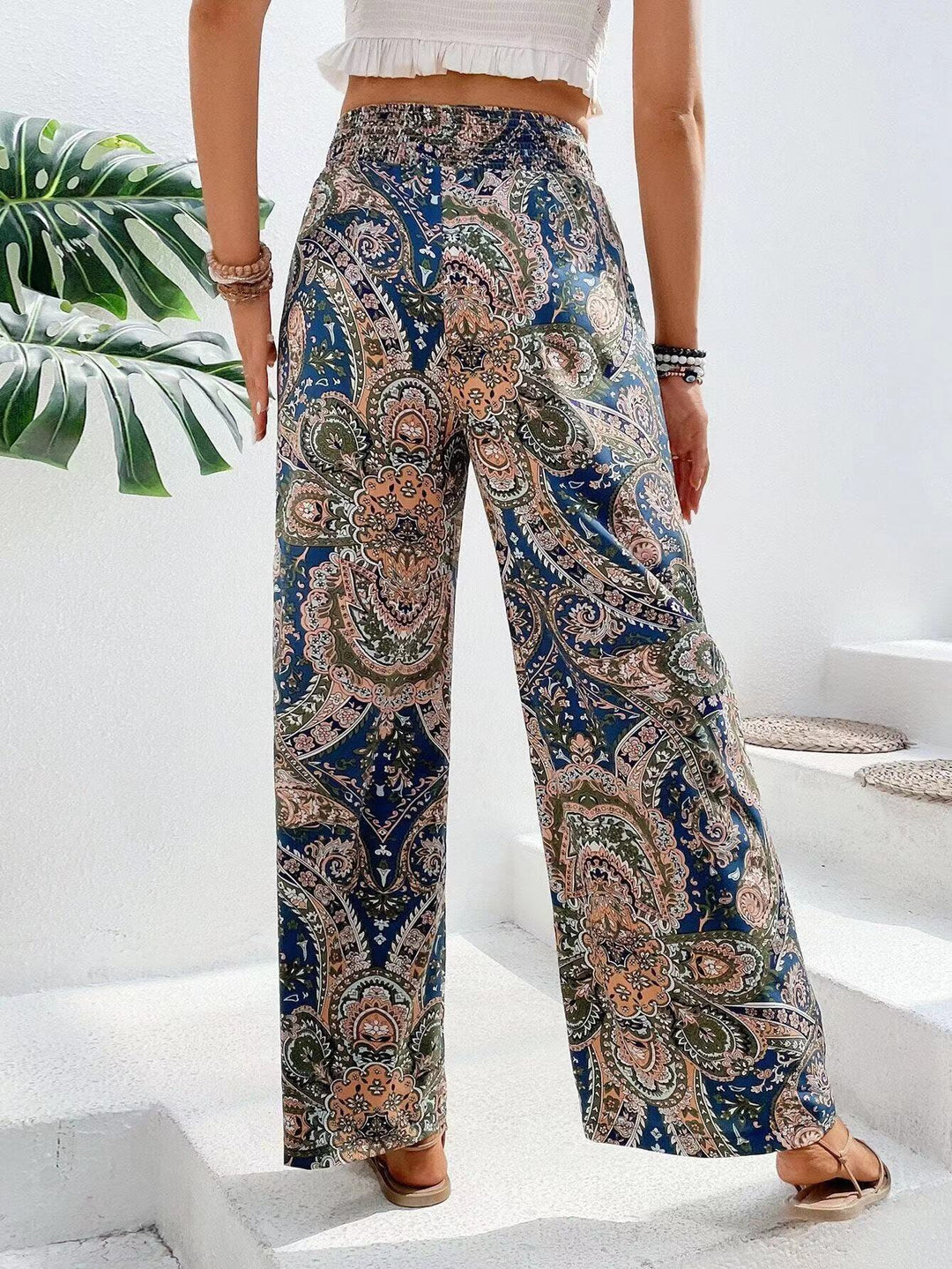 Damen weite Palazzo-Hose mit elastischem Bund und paisley Muster R&B
