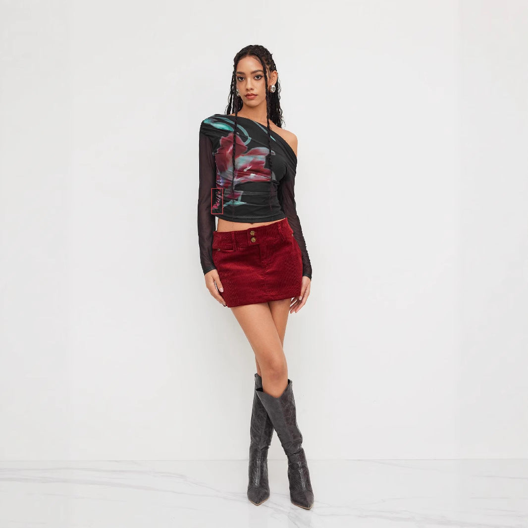 Damen Trendy Shirt mit transparenten Ärmeln R&B
