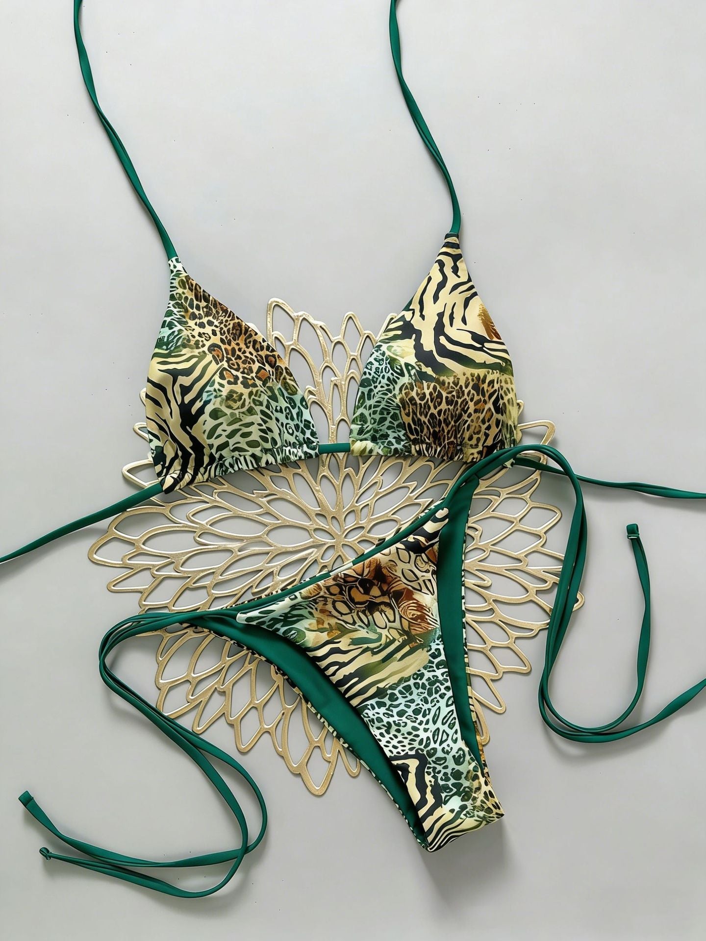 Damen Triangel Bikini mit animalischem Muster und verstellbaren Bändern R&B
