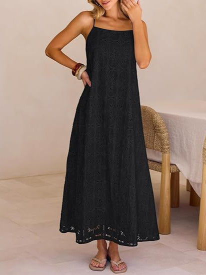 Damen Maxikleid mit filigranem Lochmuster R&B