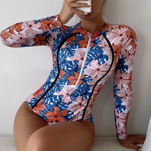 Damen Langärmliger Schwimmanzug mit floralem Muster R&B