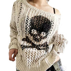 Damen Oversized Strickpullover mit kreativem Lochmuster und Anker-Design R&B