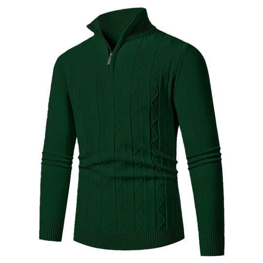Herren leichter Strickpullover mit strukturiertem Zopfmuster und modernem Stehkragen R&B