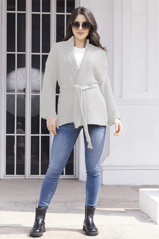 Damen Strickjacke mit Bindegürtel und lässigem Schnitt R&B