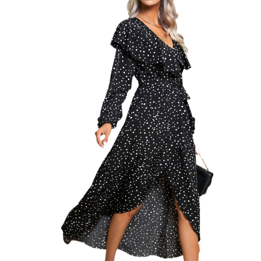 Damen Maxikleid mit Rüschenbesatz und Schlitz R&B