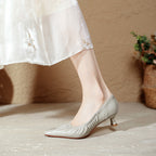 Damen elegante spitze Ballerinas mit raffiniertem Falten-Design