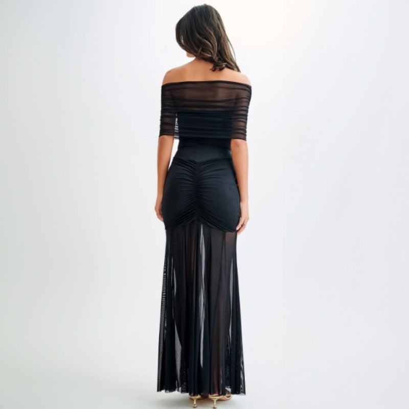 Damen Elegantes Maxi-Kleid mit schulterfreiem Design und Raffungen R&B