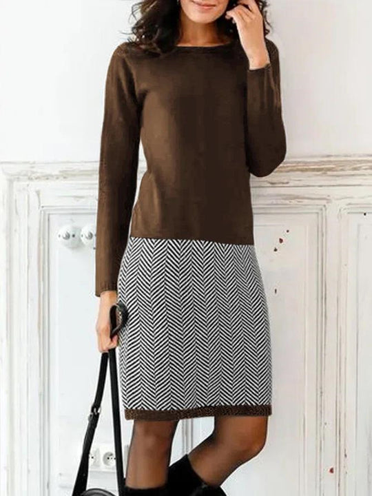 Elegantes Damen Strickkleid mit Chevron-Muster für Alltag & Büro | R&B