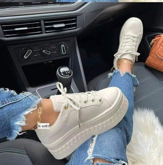 Damen modische Plateau-Sneaker mit glänzender Oberfläche und atmungsaktivem Innenfutter R&B