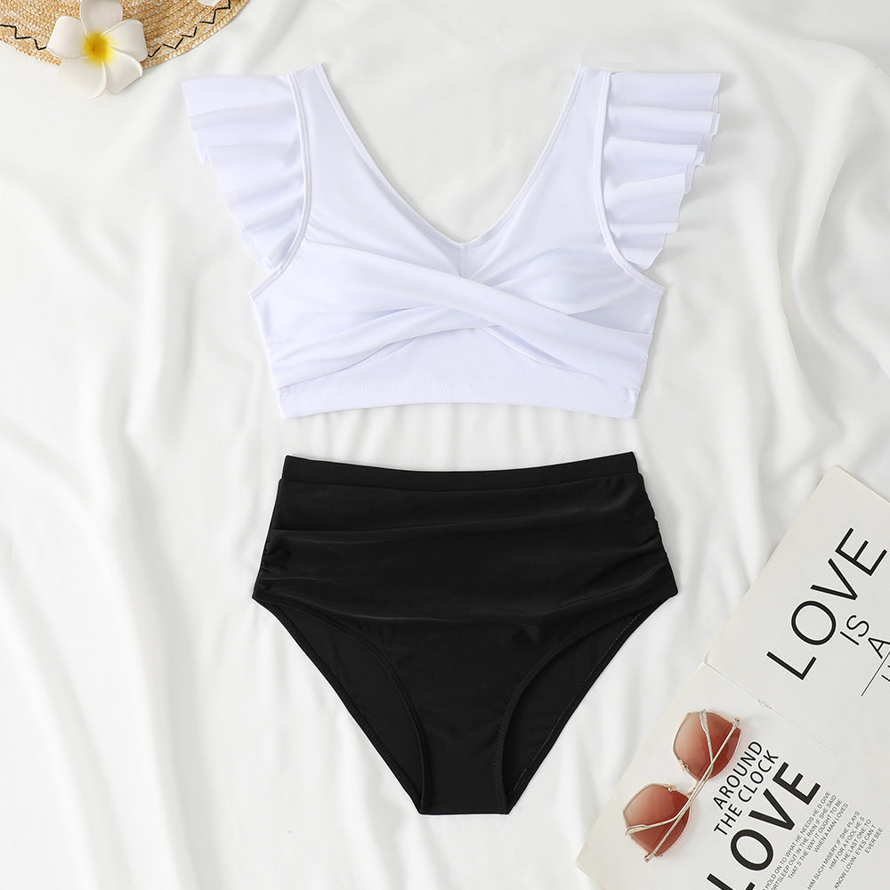 Damen Zweiteiliges High-Waist Bikini-Set mit Rüschendetails R&B