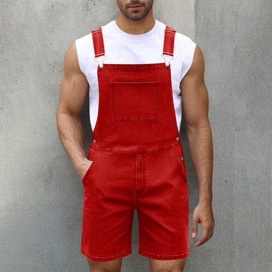 Herren Latzshorts aus Baumwoll-Denim mit praktischen Taschen und verstellbaren Trägern R&B