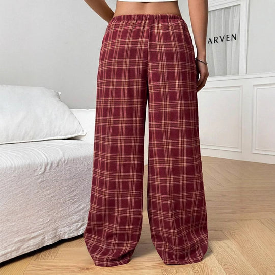 Damen Weite Karo Freizeithose mit elastischem Bund und Kordelzug R&B
