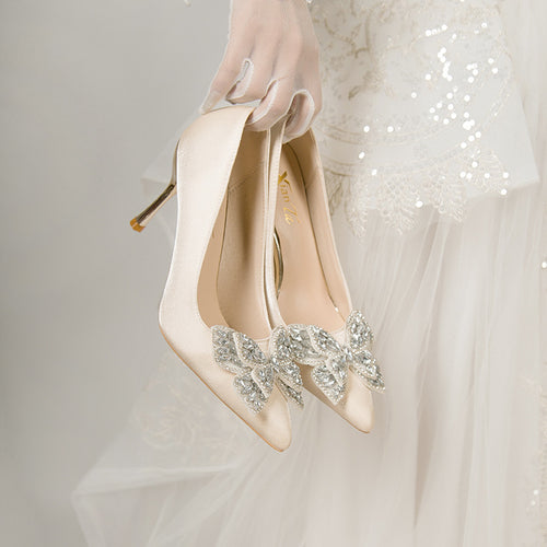 Damen Elegante Pumps mit funkelnder Blumenapplikation und schmalem Absatz R&B