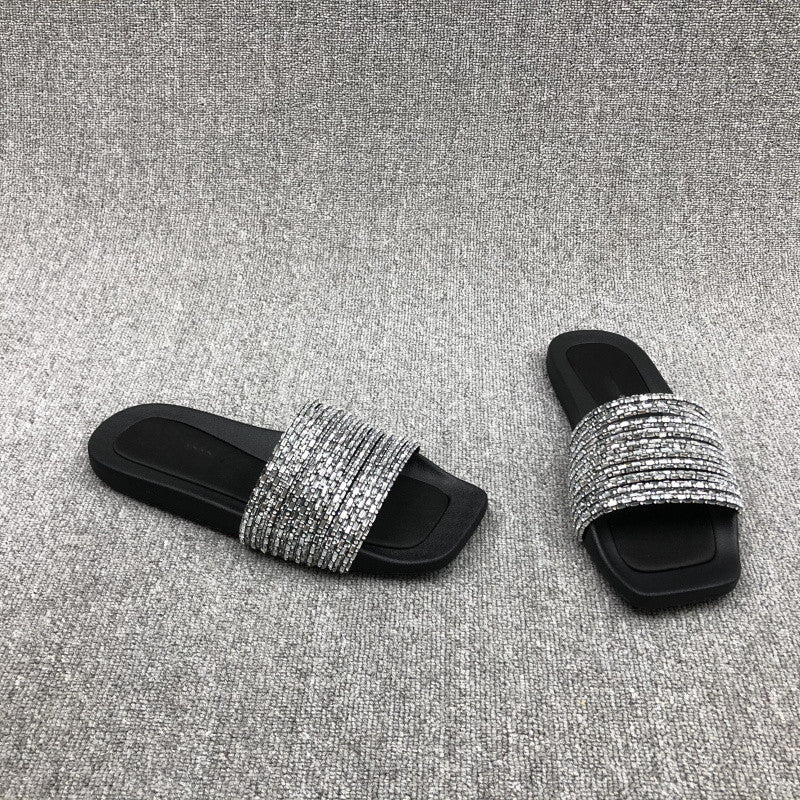 Damen Glamouröse Strandsandalen mit funkelndem Riemen EB