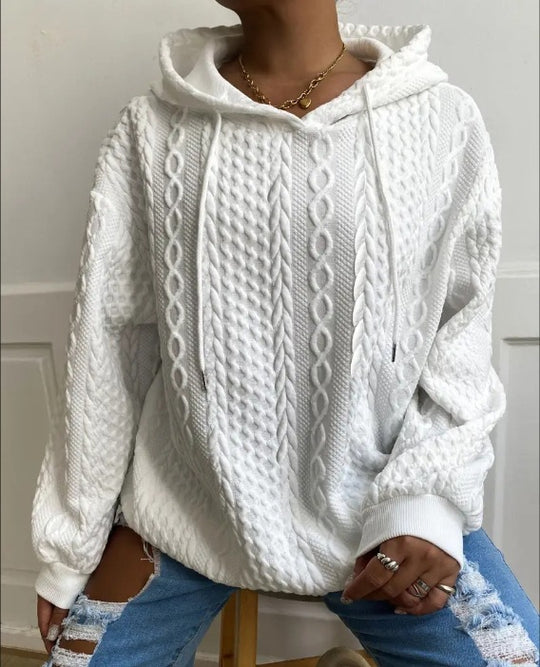 Damen Oversized Strickpullover mit kreativem Kabeleffekt und Kapuze R&B