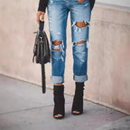 Damen Ripped Boyfriend Jeans mit lässigem Schnitt und fransigen Elementen R&B