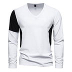 Herren Langarmshirt mit modernem V-Ausschnitt und kontrastierenden Ärmel-Paneelen