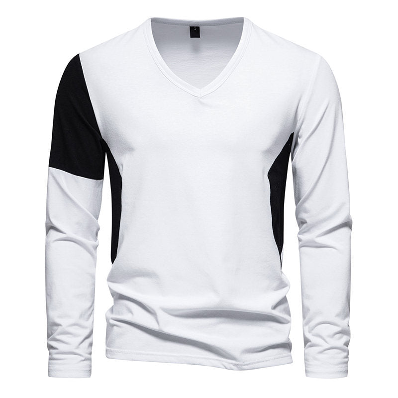 Herren Langarmshirt mit modernem V-Ausschnitt und kontrastierenden Ärmel-Paneelen