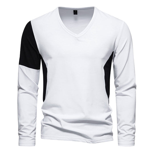 Herren Langarmshirt mit modernem V-Ausschnitt und kontrastierenden Ärmel-Paneelen R&B