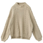 Damen Grobstrickpullover mit hohem Kragen und Zopfmuster R&B