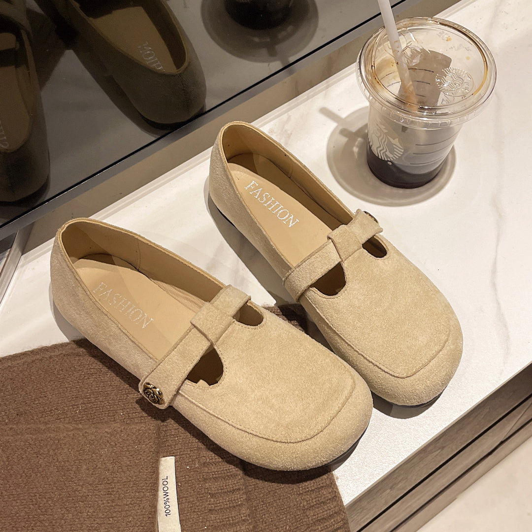 Damen Ballerinas mit eleganter Schnalle und weichem Veloursleder R&B