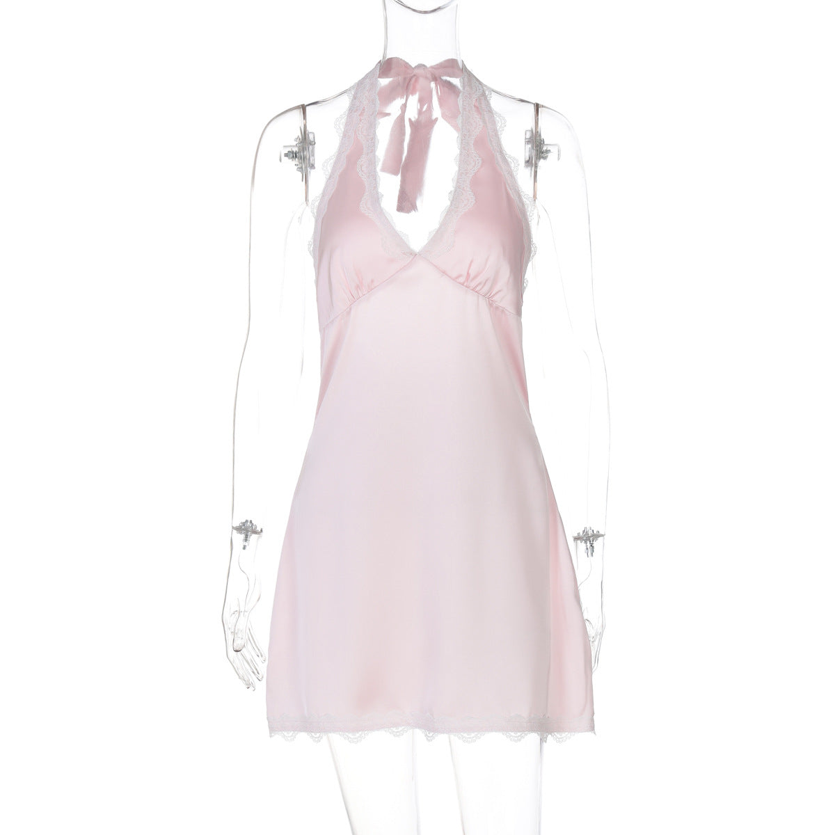 Damen sexy Nachtkleid mit elegantem Spitzenkragen und verstellbaren Bändern R&B