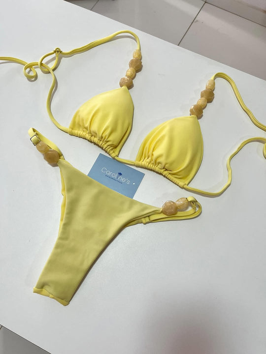 Damen Triangel-Bikini mit elastischen Bändern und dekorativen Details R&B
