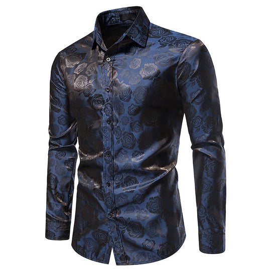 Herren Hemd mit floralen Prägungen und elegantem Glanz R&B