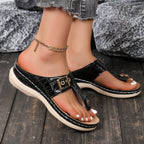 Damen Komfortable Zehentrenner-Sandalen mit eleganter Schnallenverzierung R&B