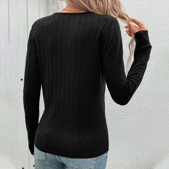 Damen Strickoberteil mit tiefem V-Ausschnitt und feiner Rippstruktur R&B