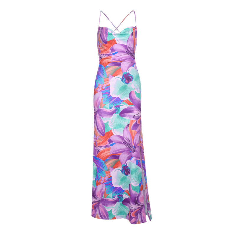 Damen Maxikleid mit floralem Muster und elegantem Schlitz EB