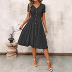 Damen Knielanges Kleid mit dekorativen Knöpfen und V-Ausschnitt R&B
