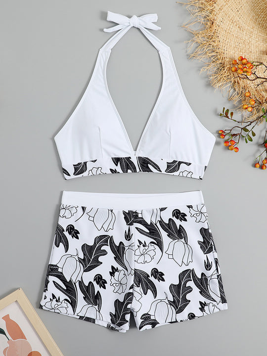Damen Triangel-Bikini mit floralem Shorts-Design R&B