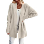 Damen lässige Strickjacke mit offenem Schnitt und Seitentaschen R&B