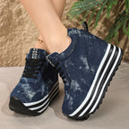 Damen Wedge-Sneaker im Denim-Look mit komfortablem Plateau R&B