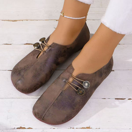 Damen Bequeme Ballerina-Schuhe mit dekorativem Knopf-Detail R&B