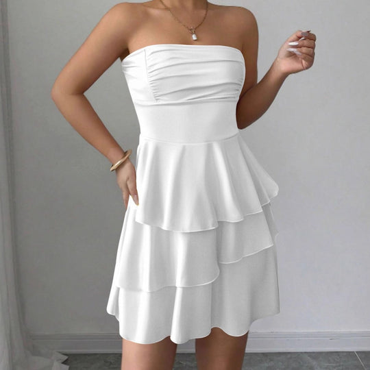 Damen Schulterfreies Rüschenkleid mit schwingendem Saum und elegantem Design R&B