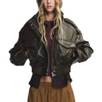 Damen Kunstlederjacke im urbanen Stil mit Stehkragen und praktischen Taschen R&B