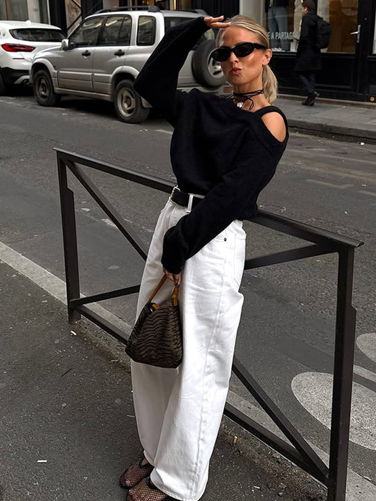 Damen Oversized Strickpullover mit Cut-Out-Ärmeln R&B