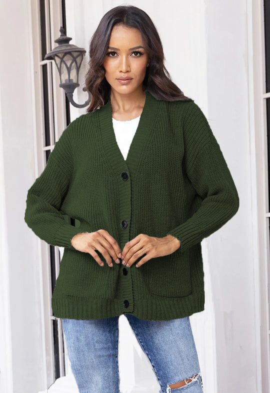 Damen Grober Strickcardigan mit praktischen Taschen und eleganten Knopfdetails R&B